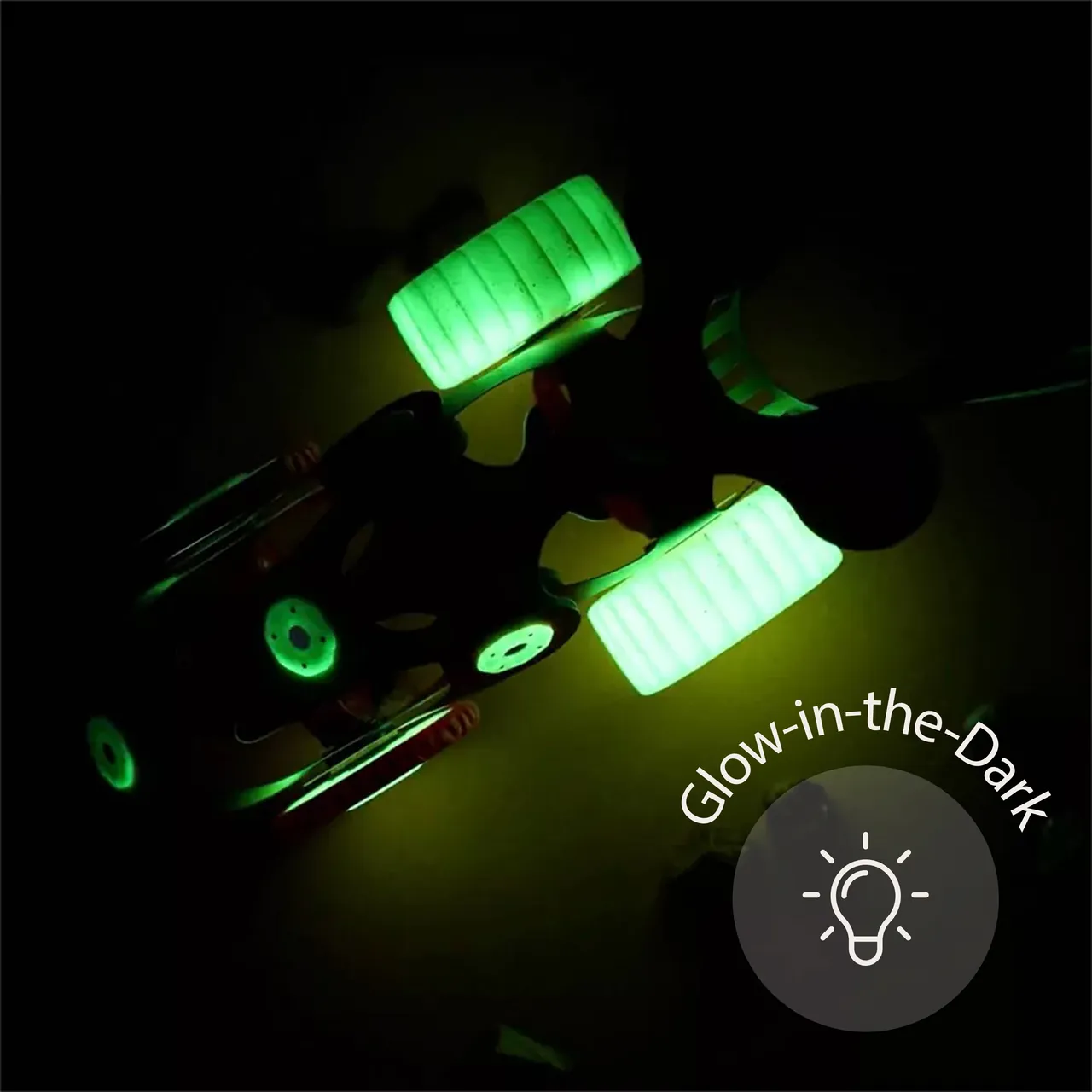 Mars Rovers wheels glowing green in the dark